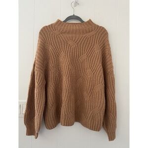 Listicle Camel Cable‎ Knit Mock Neck Sweater Size Small Chunky Boho Pullover